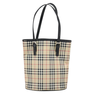 BURBERRY Nova Check Blue Label Tote Bag Nylon Beige Silver Auth 149813 - 0
