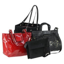 Salvatore Ferragamo Bag Leather Canvas Patent 4 Set Black Red Auth 149824-1