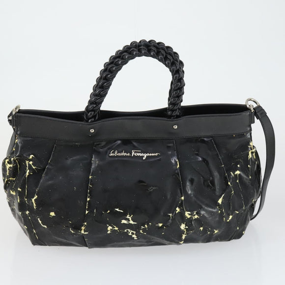 Salvatore Ferragamo Bag Leather Canvas Patent 4 Set Black Red Auth 149824