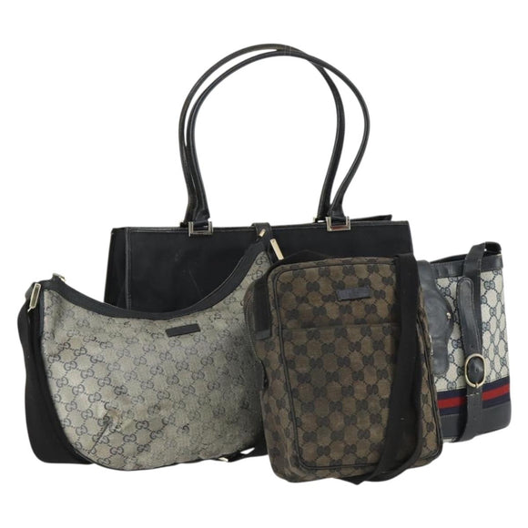 GUCCI GG Supreme Crystal Shoulder Bag PVC 4 Set Black Navy Auth 149829