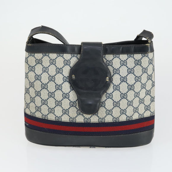 GUCCI GG Supreme Crystal Shoulder Bag PVC 4 Set Black Navy Auth 149829
