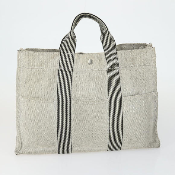 HERMES Fourre Tout Hand Bag Canvas 3 Set Gray Black Navy Auth 149836