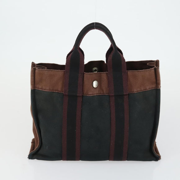 HERMES Fourre Tout Hand Bag Canvas 3 Set Gray Black Navy Auth 149836