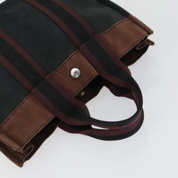 HERMES Fourre Tout Hand Bag Canvas 3 Set Gray Black Navy Auth 149836