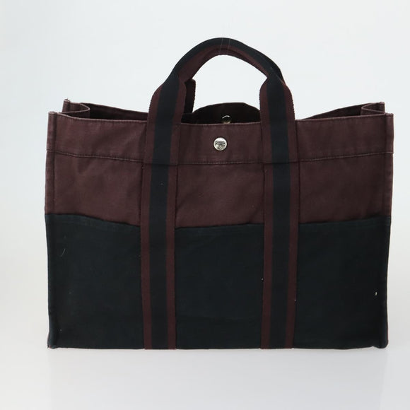 HERMES Fourre Tout Hand Bag Canvas 3 Set Gray Black Navy Auth 149836