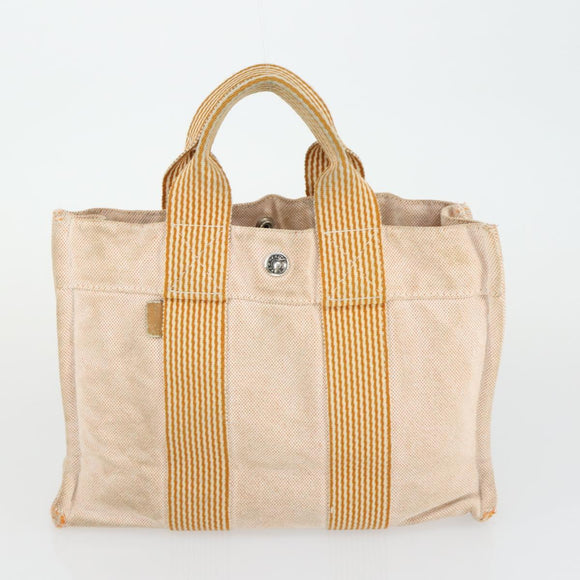 HERMES Fourre Tout Hand Bag Canvas 4 Set Gray Beige Auth 149837