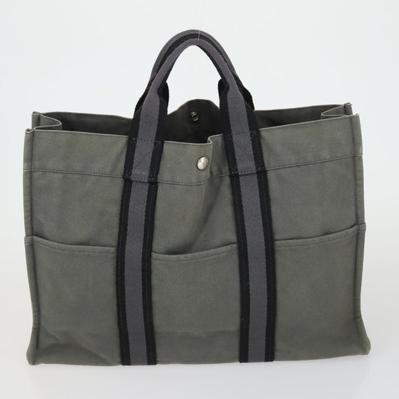 HERMES Fourre Tout Hand Bag Canvas 4 Set Gray Beige Auth 149837