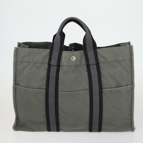 HERMES Fourre Tout Hand Bag Canvas 4 Set Gray Beige Auth 149837