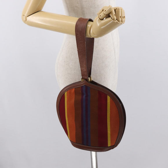 CELINE Hand Bag Canvas Leather Multicolor Gold Auth 149838