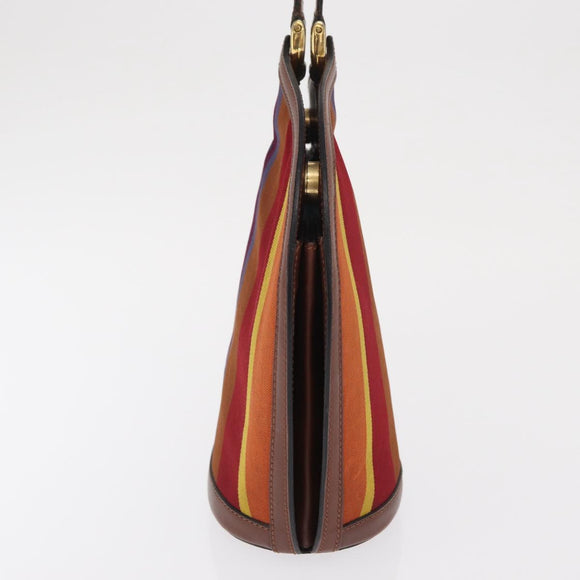 CELINE Hand Bag Canvas Leather Multicolor Gold Auth 149838