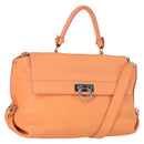 Salvatore Ferragamo Gancini Hand Bag Leather 2way Orange Silver Auth 149840-1