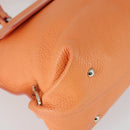 Salvatore Ferragamo Gancini Hand Bag Leather 2way Orange Silver Auth 149840-13