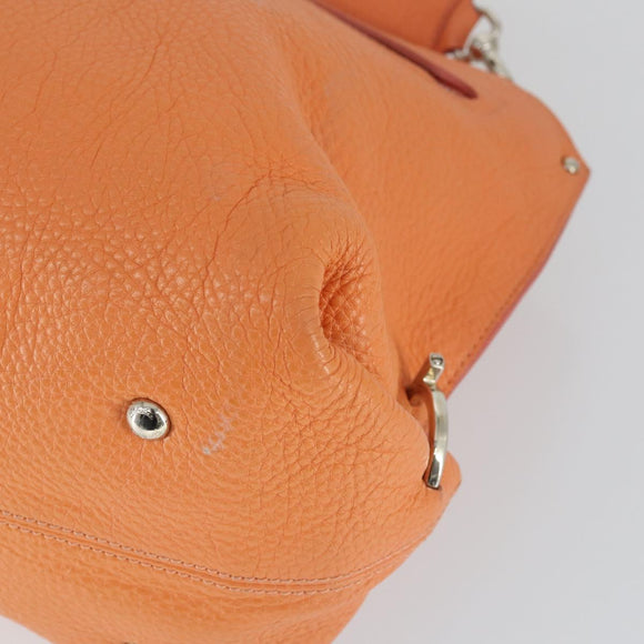 Salvatore Ferragamo Gancini Hand Bag Leather 2way Orange Silver Auth 149840