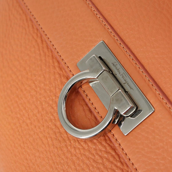 Salvatore Ferragamo Gancini Hand Bag Leather 2way Orange Silver Auth 149840