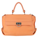 Salvatore Ferragamo Gancini Hand Bag Leather 2way Orange Silver Auth 149840-2