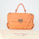 Salvatore Ferragamo Gancini Hand Bag Leather 2way Orange Silver Auth 149840-27