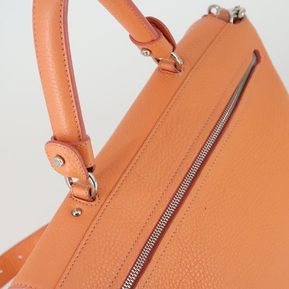 Salvatore Ferragamo Gancini Hand Bag Leather 2way Orange Silver Auth 149840