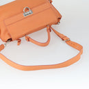Salvatore Ferragamo Gancini Hand Bag Leather 2way Orange Silver Auth 149840-7