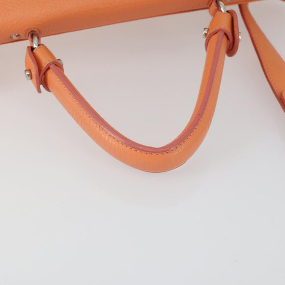 Salvatore Ferragamo Gancini Hand Bag Leather 2way Orange Silver Auth 149840