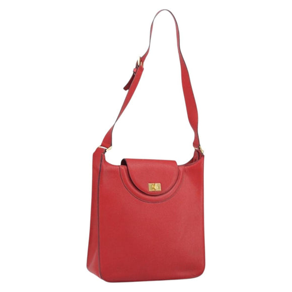 BALLY Shoulder Bag Leather Red Gold Auth 149841
