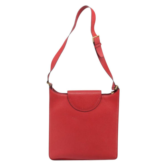BALLY Shoulder Bag Leather Red Gold Auth 149841