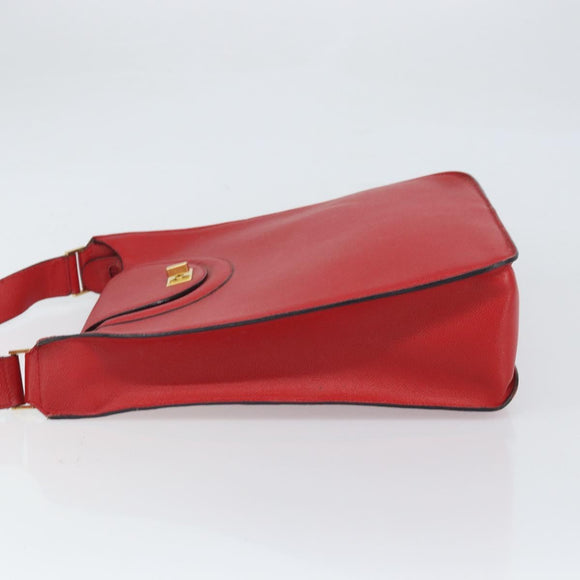 BALLY Shoulder Bag Leather Red Gold Auth 149841