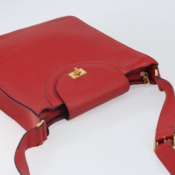 BALLY Shoulder Bag Leather Red Gold Auth 149841