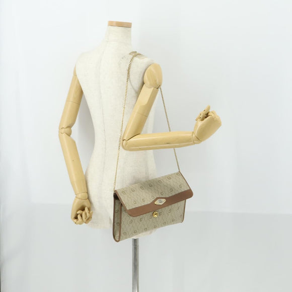 Christian Dior Honeycomb Canvas Chain Shoulder Bag PVC Beige Gold Auth 149887