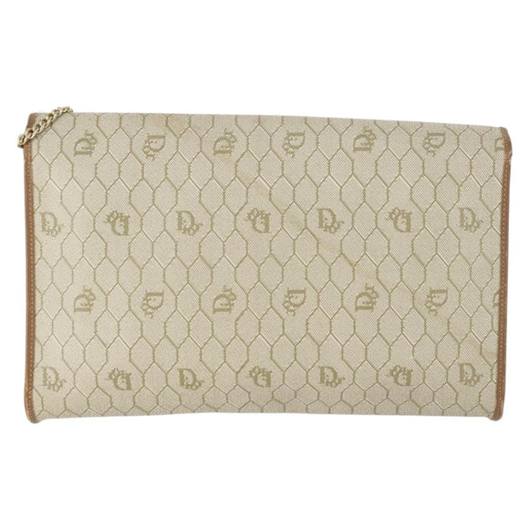 Christian Dior Honeycomb Canvas Chain Shoulder Bag PVC Beige Gold Auth 149887