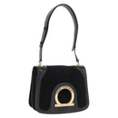 Salvatore Ferragamo Gancini Shoulder Bag Suede Black Gold Auth 149888V-1