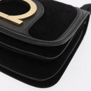 Salvatore Ferragamo Gancini Shoulder Bag Suede Black Gold Auth 149888V-15