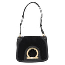 Salvatore Ferragamo Gancini Shoulder Bag Suede Black Gold Auth 149888V-13