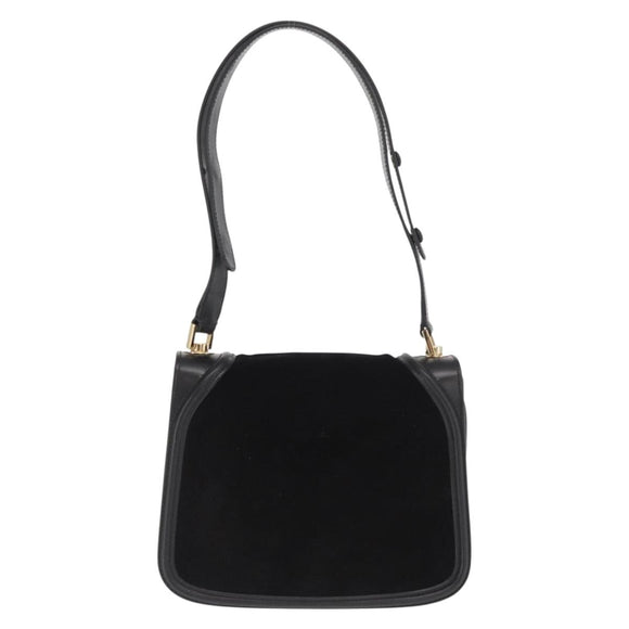 Salvatore Ferragamo Gancini Shoulder Bag Suede Black Gold Auth 149888V