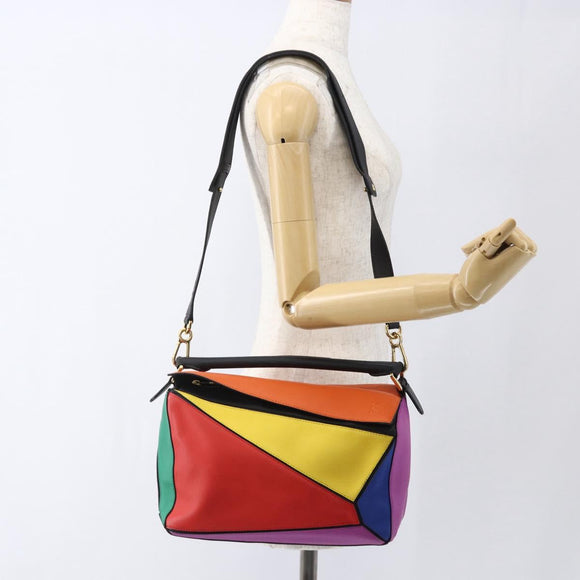 LOEWE Anagram Puzzle bag Shoulder Bag Leather 2way Multicolor Gold Auth 149889SM