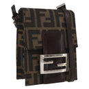 FENDI Zucca Canvas Shoulder Bag Black Brown Silver Auth 149894V-1