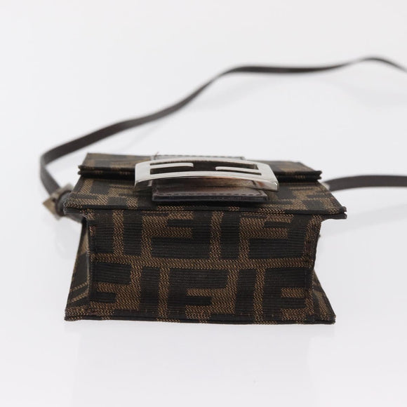 FENDI Zucca Canvas Shoulder Bag Black Brown Silver Auth 149894V