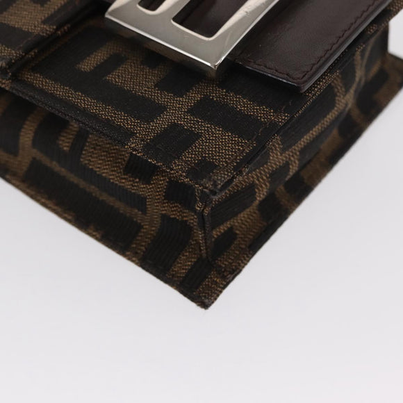 FENDI Zucca Canvas Shoulder Bag Black Brown Silver Auth 149894V