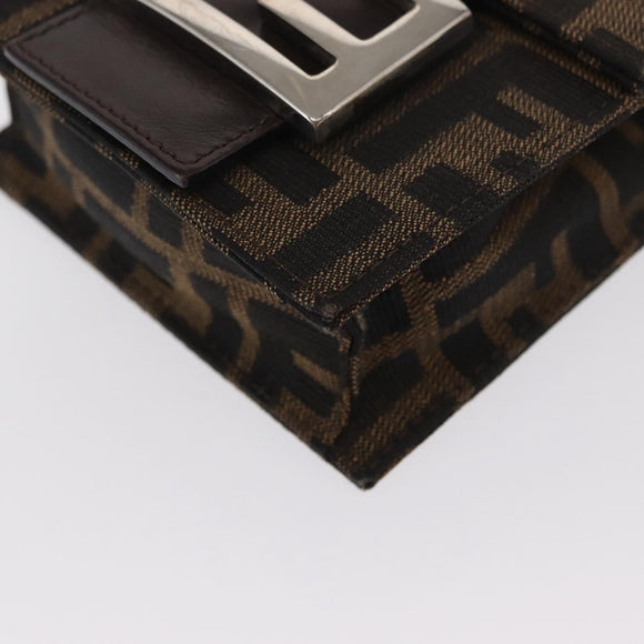 FENDI Zucca Canvas Shoulder Bag Black Brown Silver Auth 149894V