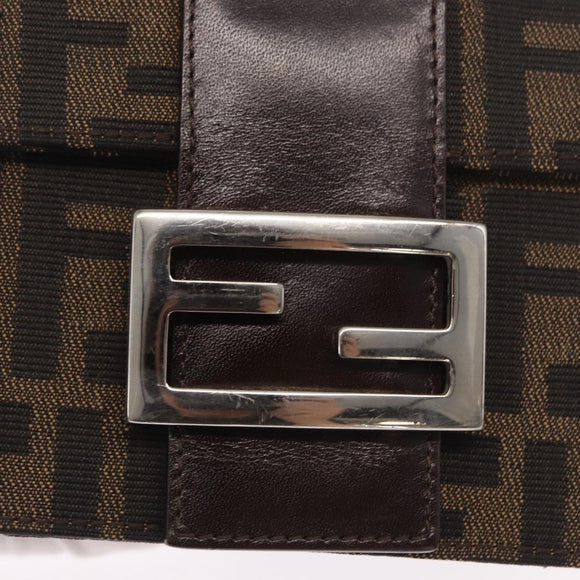 FENDI Zucca Canvas Shoulder Bag Black Brown Silver Auth 149894V