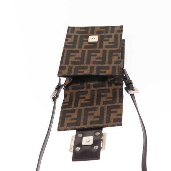 FENDI Zucca Canvas Shoulder Bag Black Brown Silver Auth 149894V