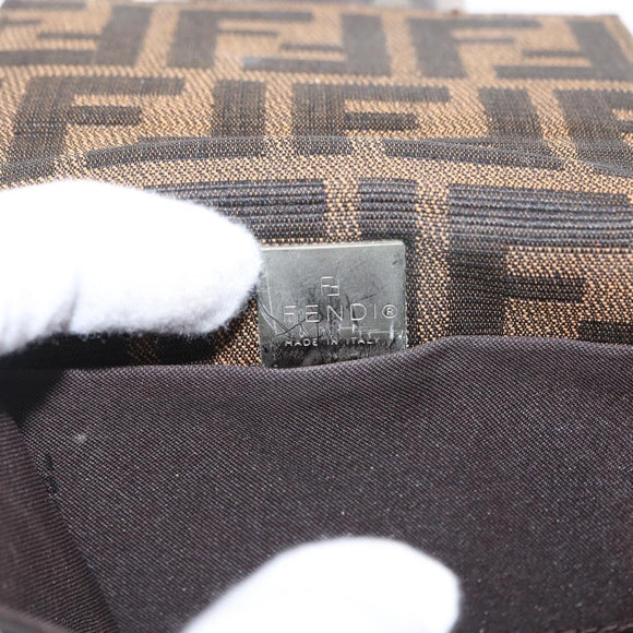 FENDI Zucca Canvas Shoulder Bag Black Brown Silver Auth 149894V