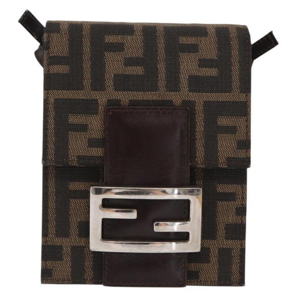 FENDI Zucca Canvas Shoulder Bag Black Brown Silver Auth 149894V