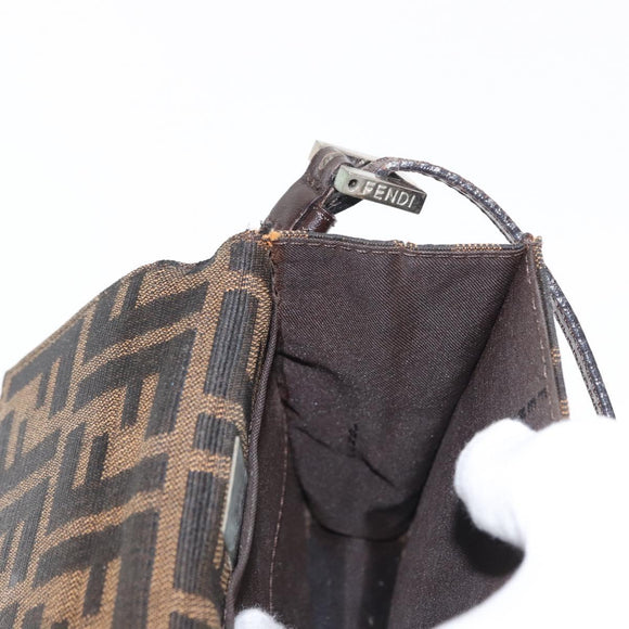FENDI Zucca Canvas Shoulder Bag Black Brown Silver Auth 149894V