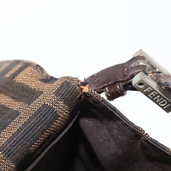 FENDI Zucca Canvas Shoulder Bag Black Brown Silver Auth 149894V