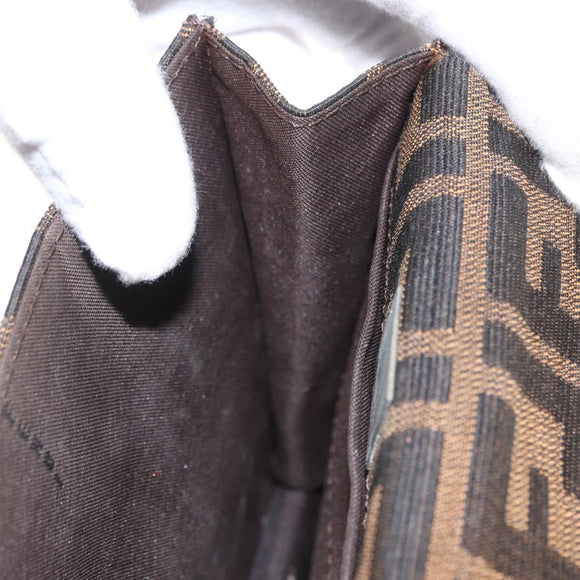 FENDI Zucca Canvas Shoulder Bag Black Brown Silver Auth 149894V