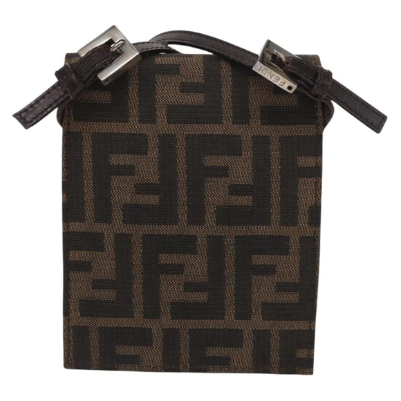 FENDI Zucca Canvas Shoulder Bag Black Brown Silver Auth 149894V