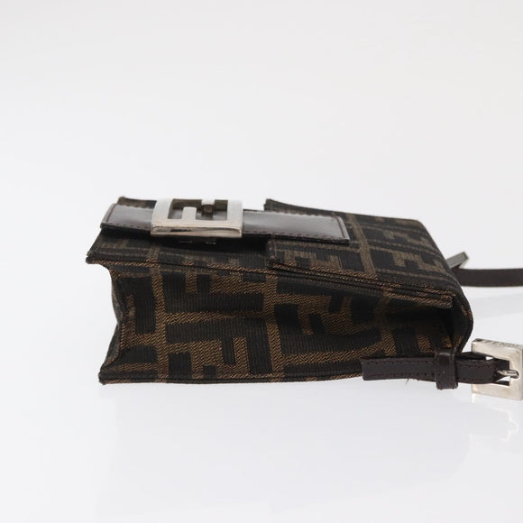 FENDI Zucca Canvas Shoulder Bag Black Brown Silver Auth 149894V