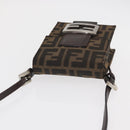 FENDI Zucca Canvas Shoulder Bag Black Brown Silver Auth 149894V-6