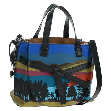 LOEWE Anagram Amazona 75 Hand Bag Leather 2way Blue Silver Auth 149898SM