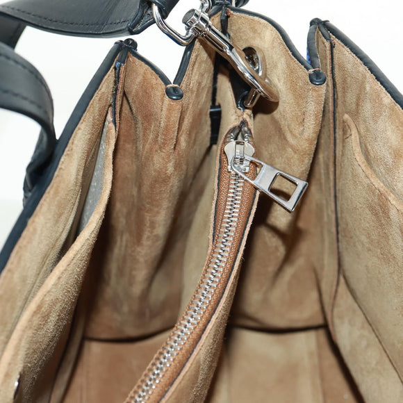 LOEWE Anagram Amazona 75 Hand Bag Leather 2way Blue Silver Auth 149898SM